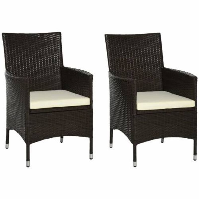Outsunny Wasserdichter Rattan-Sessel Duo: Sitzgelegenheiten für Garten und Terrasse in tiefem Kaffeebraun mit Kissen_voghion.com