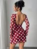 2025 Spring/Summer New Women's Sexy Polka Dot Backless Mesh Flared Sleeve Mini Dress_voghion.com