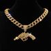 Collier cubain hip-hop extravagant pour homme, pendentif revolver serti de diamants, vente en gros_voghion.com