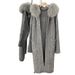 "Oversized Knit Cardigan With Real Fox Fur Trim – Longline Hooded Open-Front Coat (White/Grey/Khaki/Black, One Size Fits Most Winter Wear)"_voghion.com