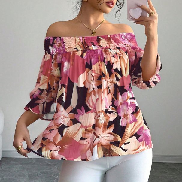 Damenbekleidung, Bluse mit Blumendruck und lockerer Passform, langärmelig, weicher Polyesterstoff, bequem und stilvoll, vielseitige Freizeitkleidung fürs Büro_voghion.com