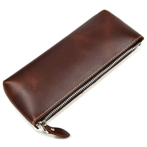 Scatola portapenne per studenti in vera pelle di cavallo pazzo, portapenne stilografiche, custodia per occhiali_voghion.com