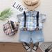 Babybarn 2024 nytt lapptäcke rutig kostymskjorta kortärmad shorts tvådelat set för pojkar sommarkläder_voghion.com