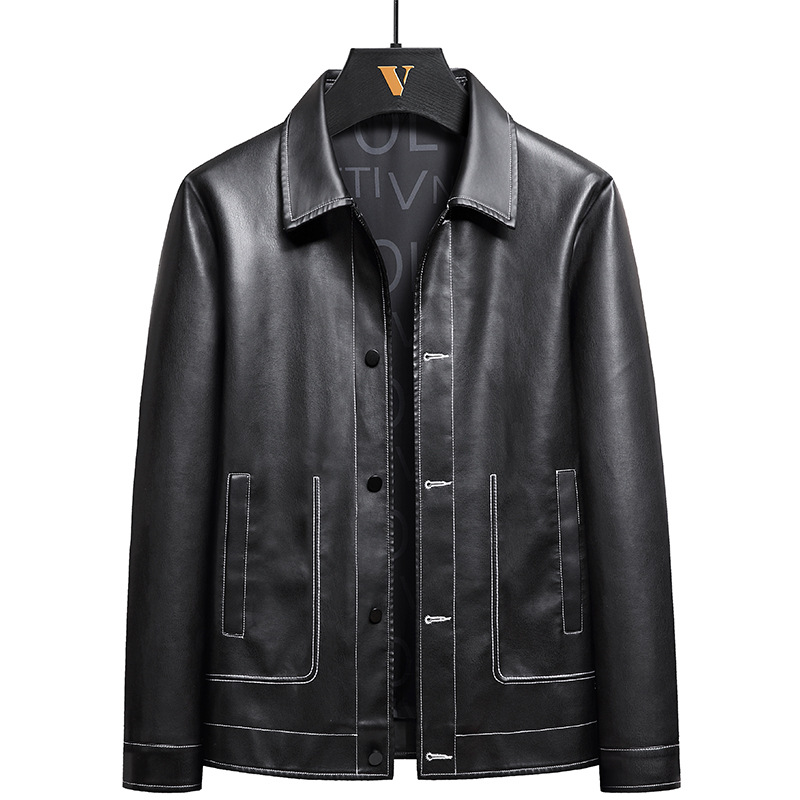 business leather jacket men's leather jacket middle-aged casual spring and autumn new loose lapel jacket large size_voghion.com