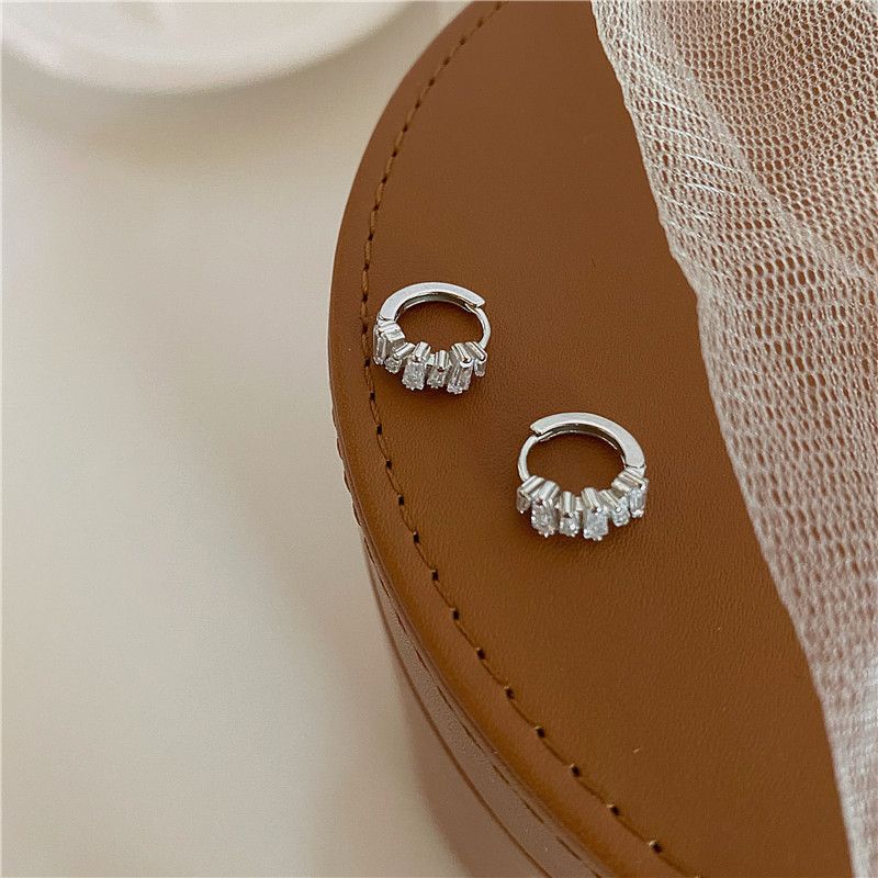 Japanese and Korean Light Luxury Simple Ladder Square Zircon Women's Circle Cold Style Versatile Temperament Earrings_voghion.com