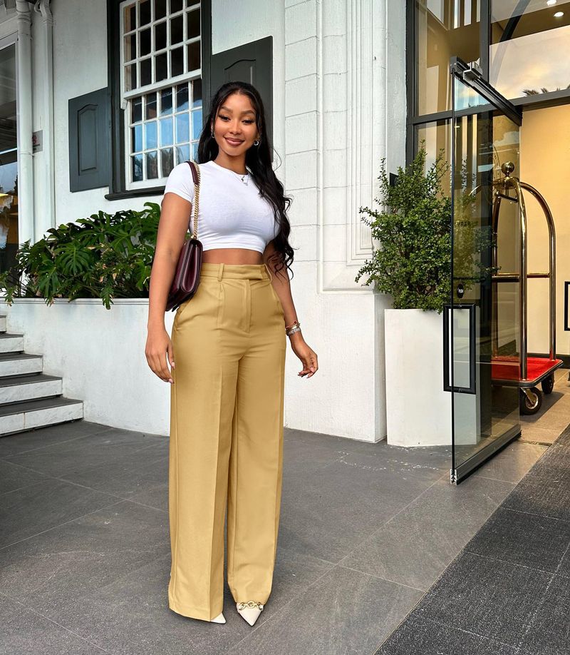 Damen-Freizeithose mit hohem Bund, geradem Bein und weitem Bein_voghion.com