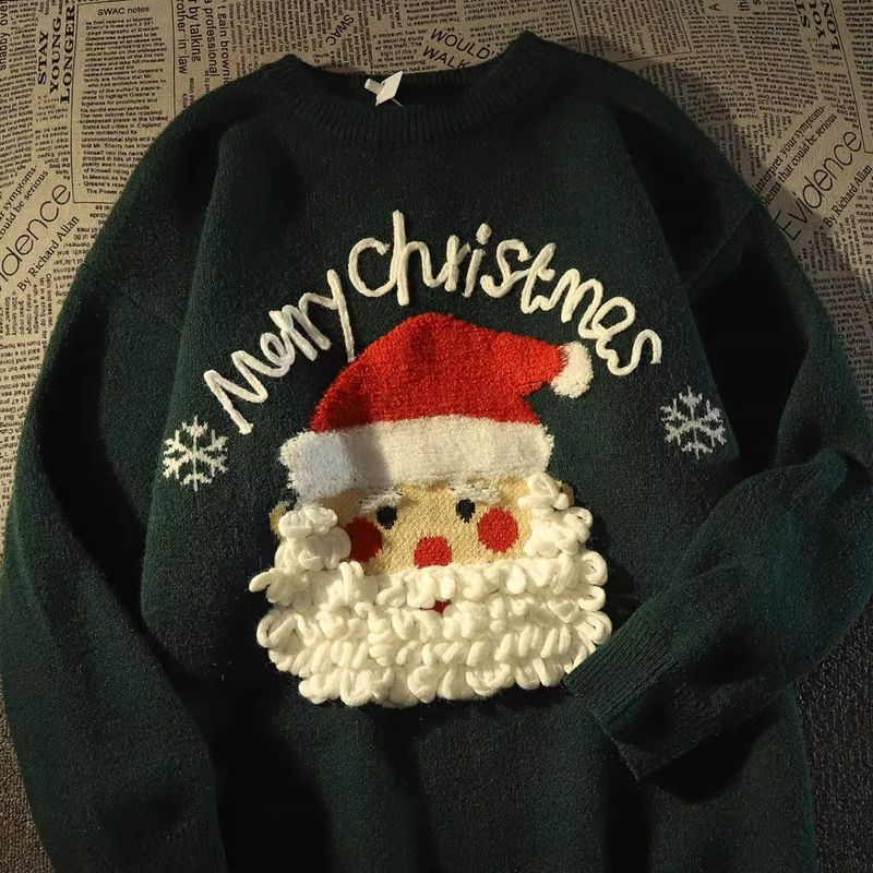 New Santa Claus Red Sweater Loose and Lazy Atmosphere Chic Hong Kong Flavor Knitted Coat MY01-P78_voghion.com
