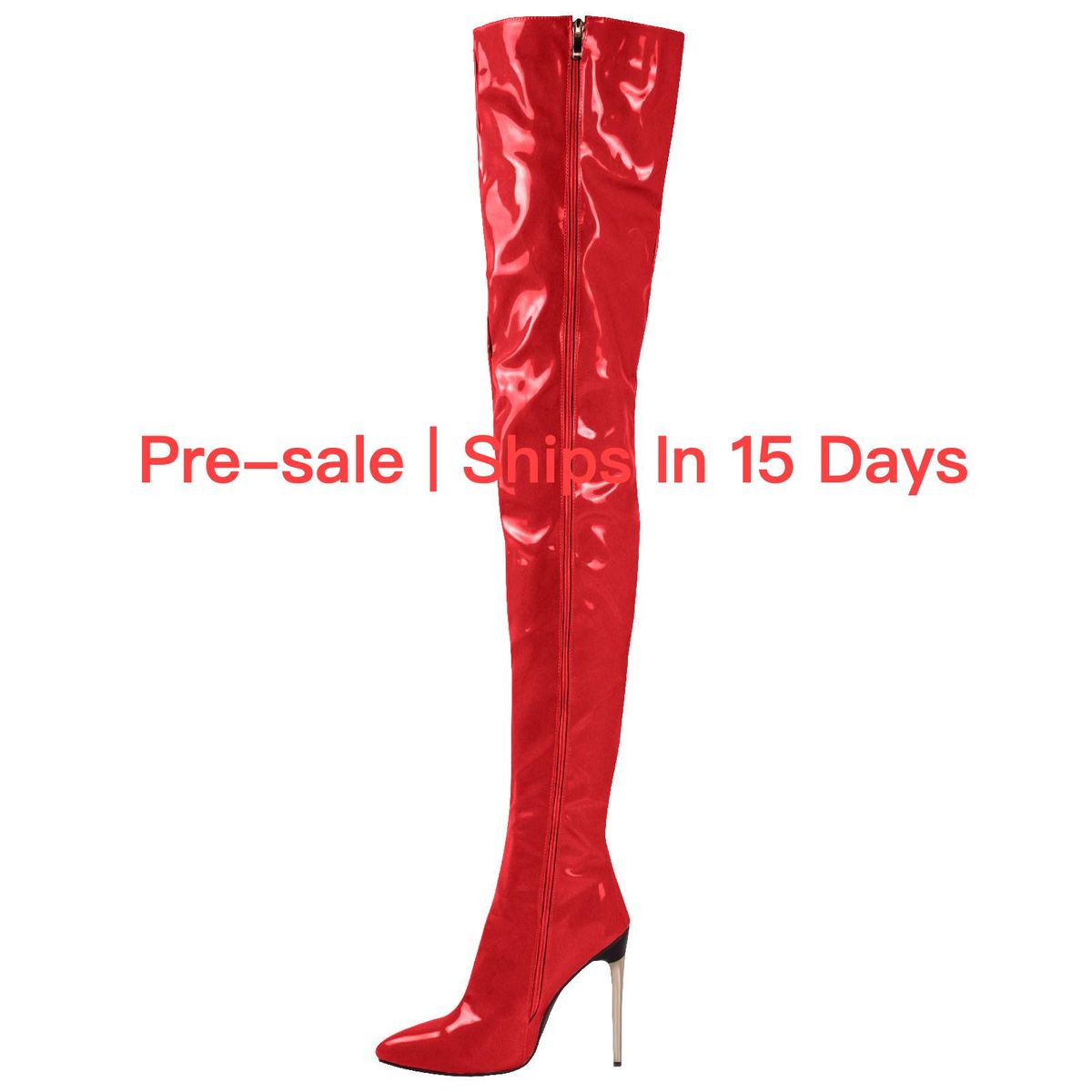 【Pre-sale | Ships In 15 Days】Sexy Pointy Side Zipper Patent Leather Stiletto Boots Over The Knee Plus Size Leather Boots_voghion.com