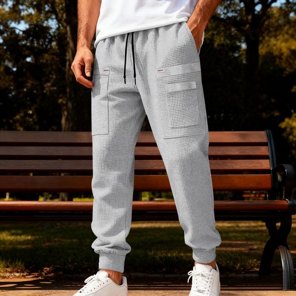 „Waffelgestrickte Cargohose für Herren mit lockerer Passform – Jogginghose im High-Street- und Streetwear-Stil aus atmungsaktivem Polyester (S-XXXL, Design mit mehreren Taschen)“_voghion.com