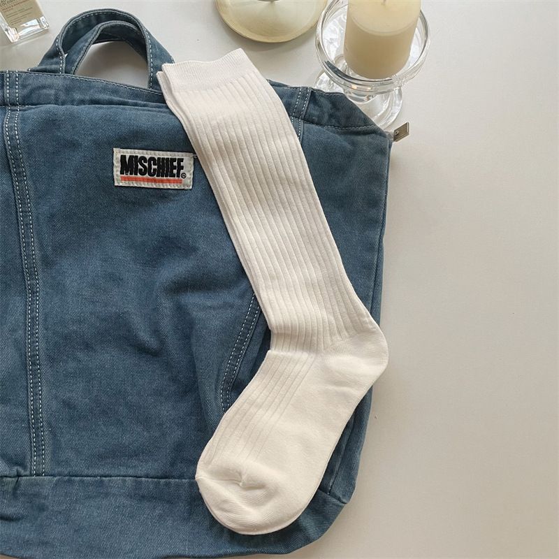 Calf For Women Spring And Autumn Gray Long Miu Style White High Tube Korean Version Solid Color Versatile Leg Socks_voghion.com