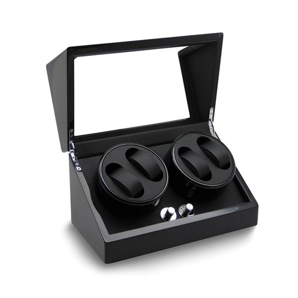 Rotations High Gloss Black Finish With Acrylic Window Velveteen Lined Wood Composite 4-Watch Winder (AC Powered)_voghion.com