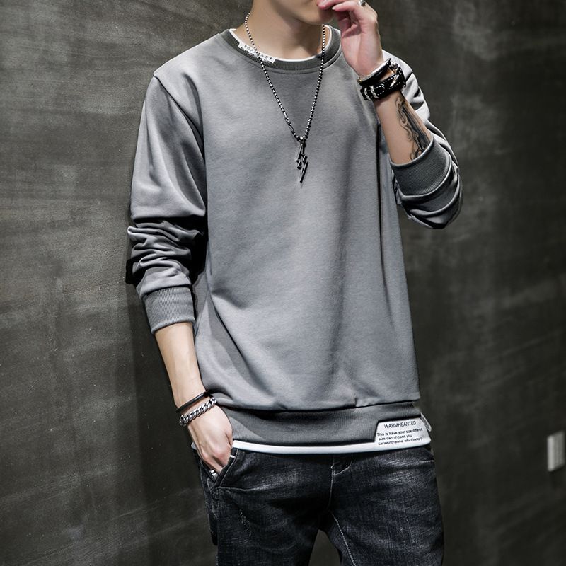 Herren-Kapuzenpullover mit Rundhalsausschnitt, Herbst und Winter, neuer Trend im koreanischen Stil, gefälschtes zweiteiliges Oberteil mit zerrissenem Lochdruck unten für Herrenbekleidung_voghion.com