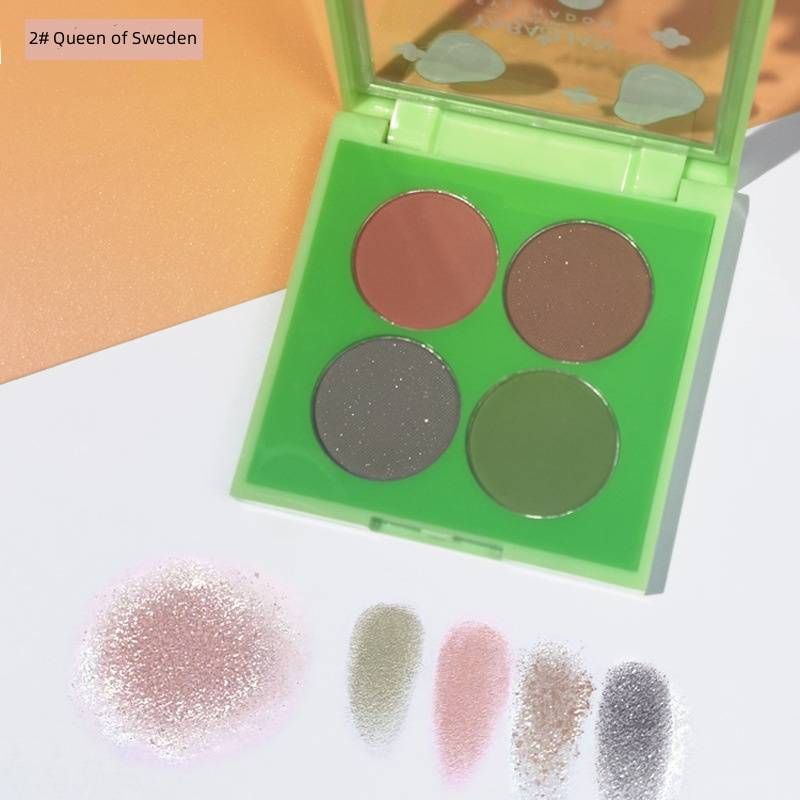 Fun Eyeshadow četru krāsu olīvzaļa zila Zema piesātinājuma pelēka pūdera matēts acu grims Niša pieejamu grims_voghion.com