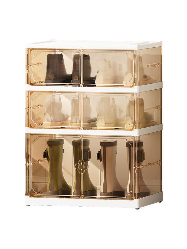 Double Row Foldable Shoe Storage Cabinet - No Assembly Clear Stackable Shoe Organizer (Multi-Layer Dustproof Shoe Display Case)​_voghion.com
