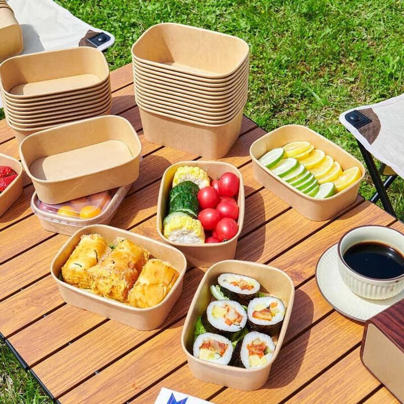 ​​Eco-Friendly Kraft Paper Food Containers - Heavy-Duty, Leak-Resistant & Microwave-Safe For Takeout & Picnics​_voghion.com