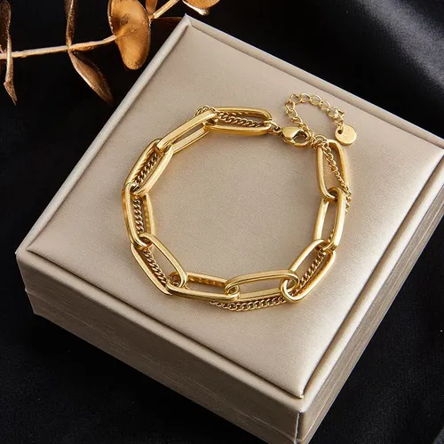 Fashion Niche Design Metal Retro Simple And Versatile Double-layer Stacked Chain Titanium Steel Jewelry Bracelet_voghion.com