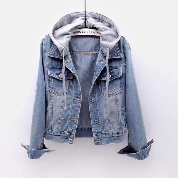 Women's Denim Jacket With Hood Oversized Casual Coat Long Sleeve Spring/Fall Outerwear Comfortable Stretch Fit For Students Work ( Light/Deep Blue)_voghion.com