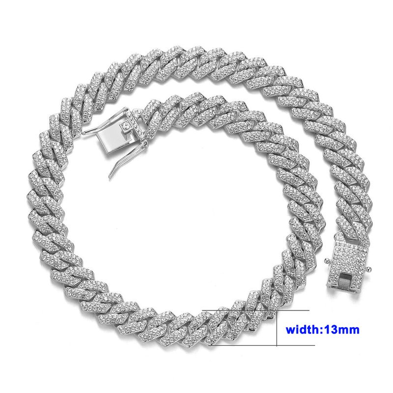 13MM Rhombus Prong Cuban Link Chain 2Row Iced Out Rhinestones Rapper Necklaces Bracelet For Men Women Choker Men Jewelry_voghion.com