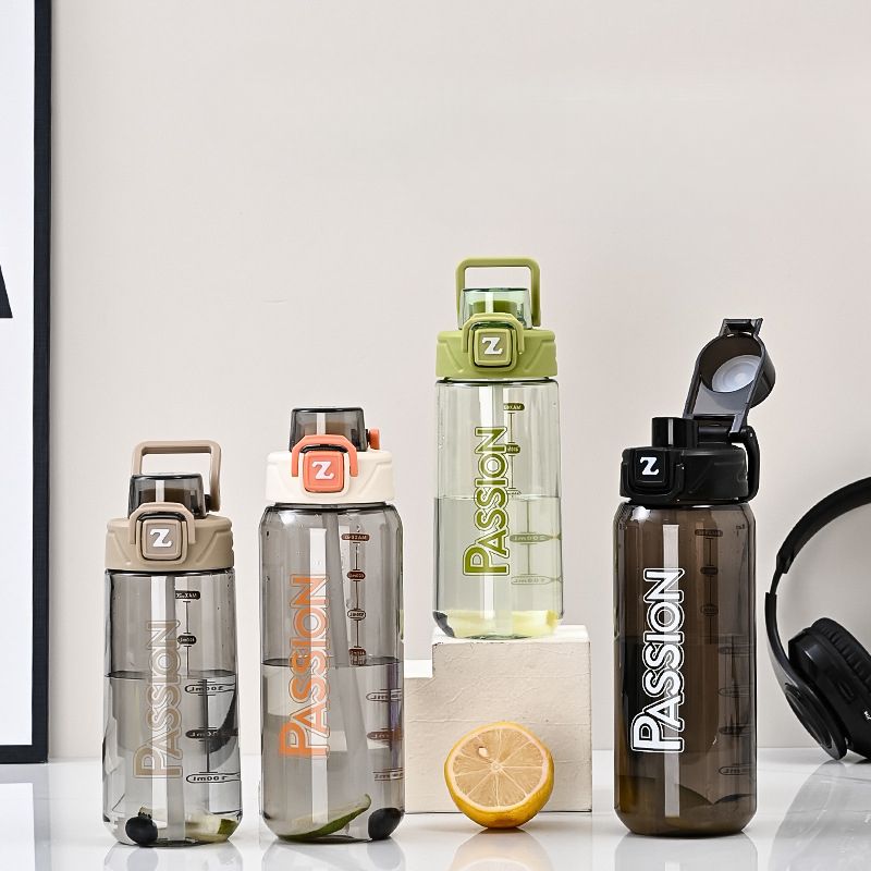 Sports Drinking Large Capacity Plastic Cup With Straw Portable Simple Creative Student Anti-fall Water Bottle_voghion.com