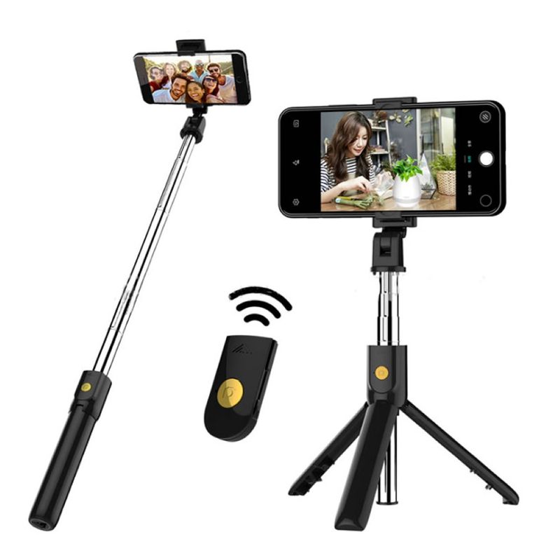 Kunjiuyou portátil bluetooth-compatível com obturador remoto selfie stick tripé para câmera de telefone-preto_voghion.com