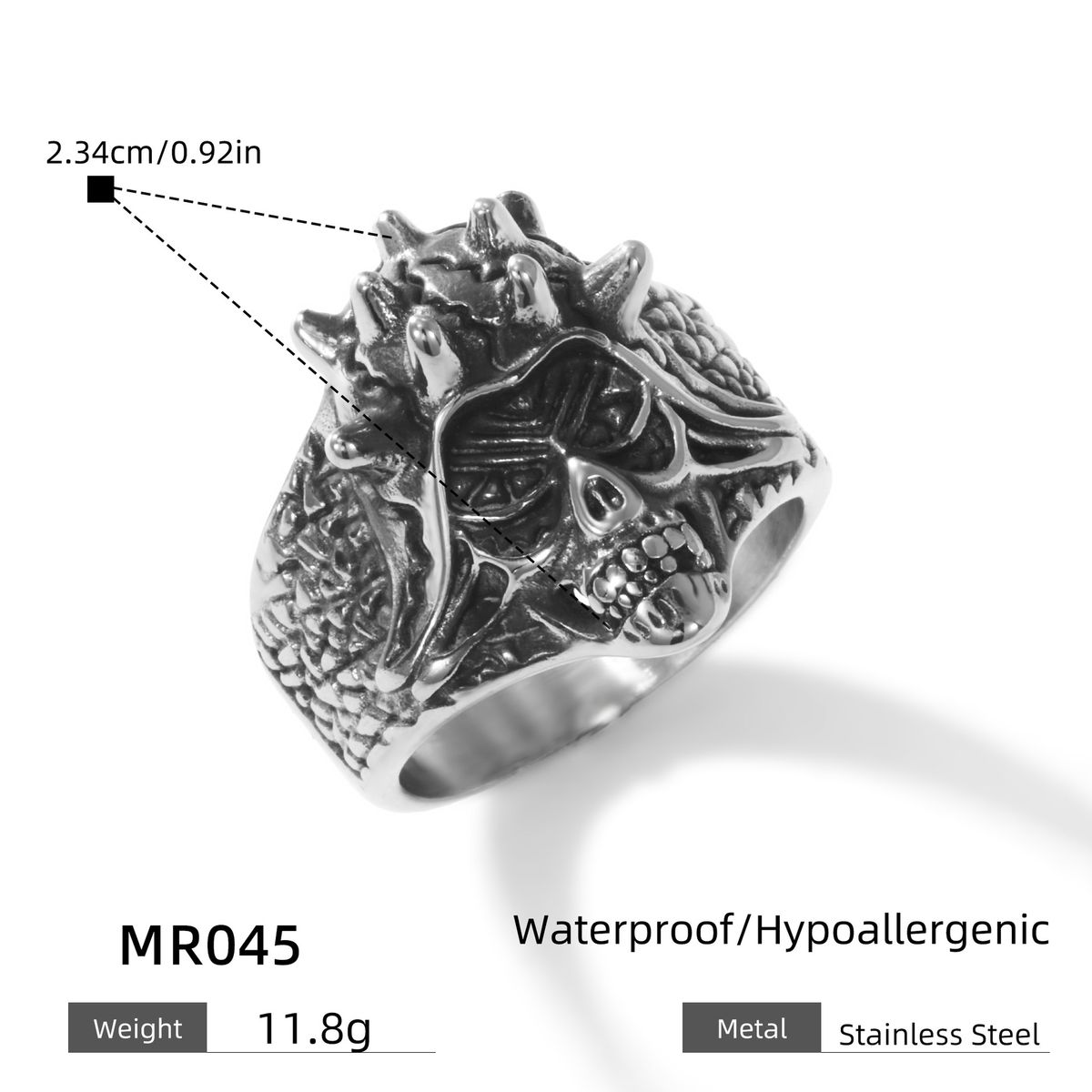 Anelli retrò da uomo, gioielli in titanio, anello in acciaio all'ingrosso, anello con teschio in acciaio inossidabile con elmo chiodato da guerriero_voghion.com