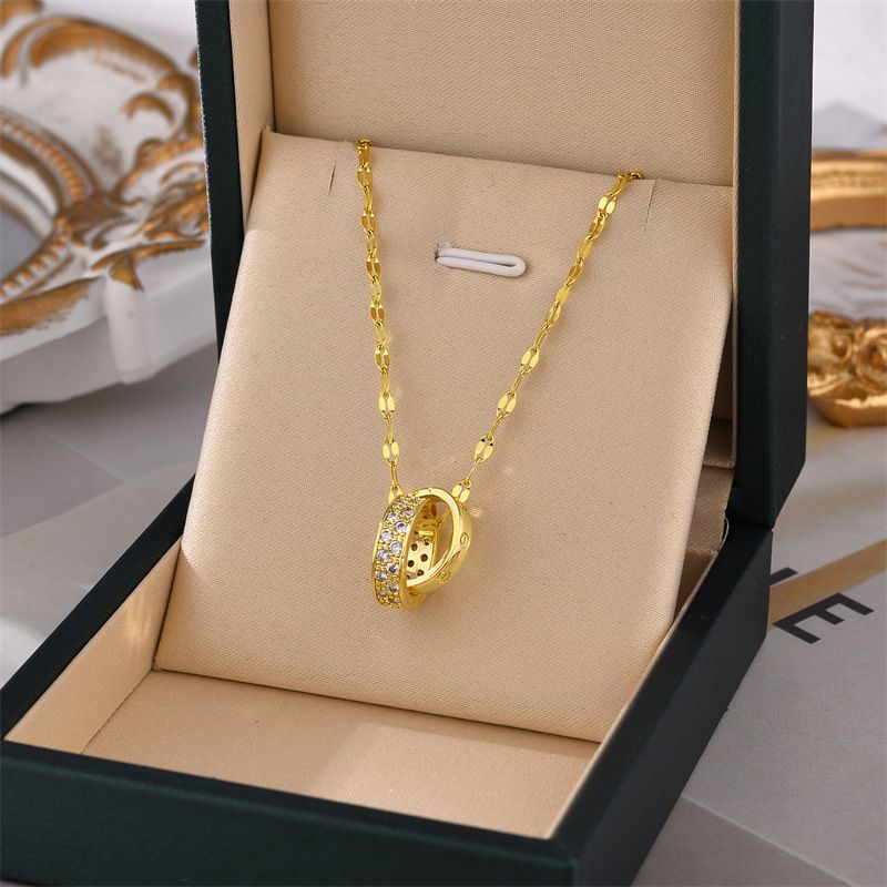 Do Not Fade Lip Chain Cubic Zirconia Double Ring Necklaces Stainless Steel Choker Necklace Women's New Pendant Neack Jewelry Gift_voghion.com