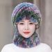 Women's Rex Rabbit Fur Knit Hat & Scarf Set – Winter Warm Spiral Pineapple Beanie With Adjustable Neck Warmer_voghion.com
