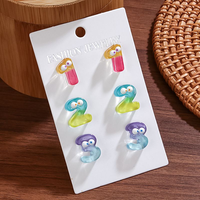 1 Set IG Style Cute Cartoon Number Arylic Ear Studs_voghion.com