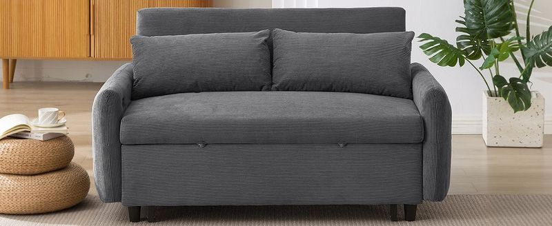 57.48' Pull-out Sofa Bed Convertible Couch 2 Seat Loveseat Sofa Modern Sleeper Sofa With Two Throw Pillows And USB Ports For Living Room, Dark Grey(_voghion.com