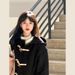 Mid-Length Black Duffle Coat With Horn Buttons Women, Woolen Coat, Autumn 2025 And New Style, High-End Feel For Winter_voghion.com