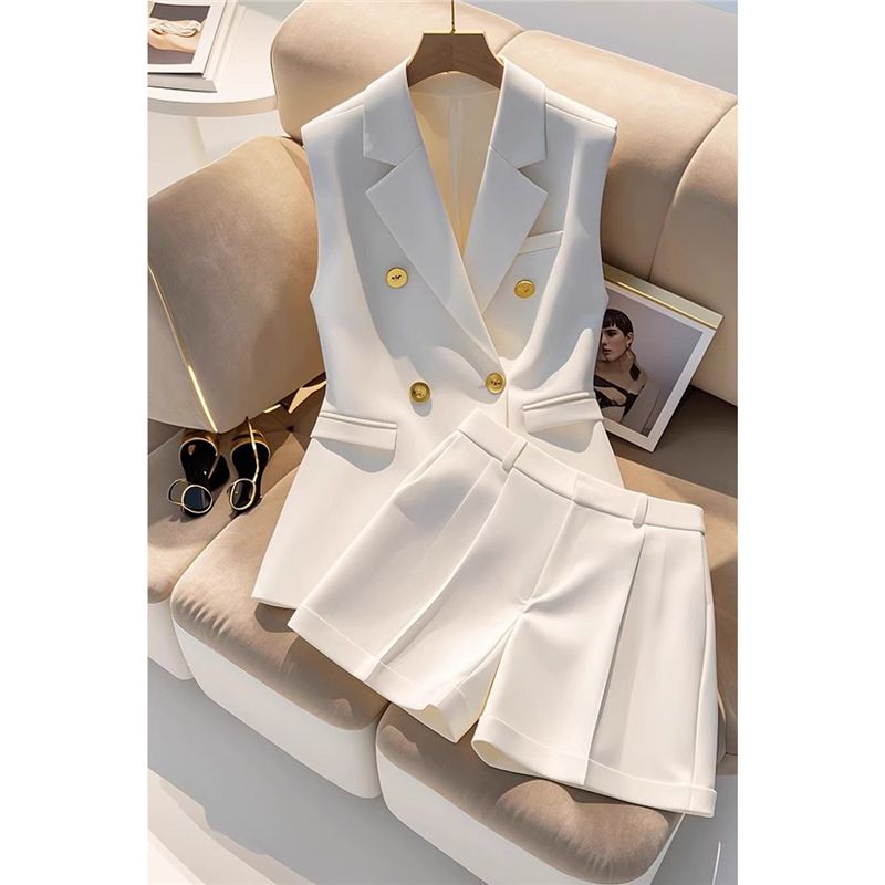 Damenbekleidung Sommer Petite Outfit High End Wichtige Anlässe Weiße Weste Shorts Anzug Für Frauen_voghion.com