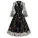 Zweiteiliges mittellanges Kleid für Damen im dunklen Gothic-Halloween-Stil_voghion.com