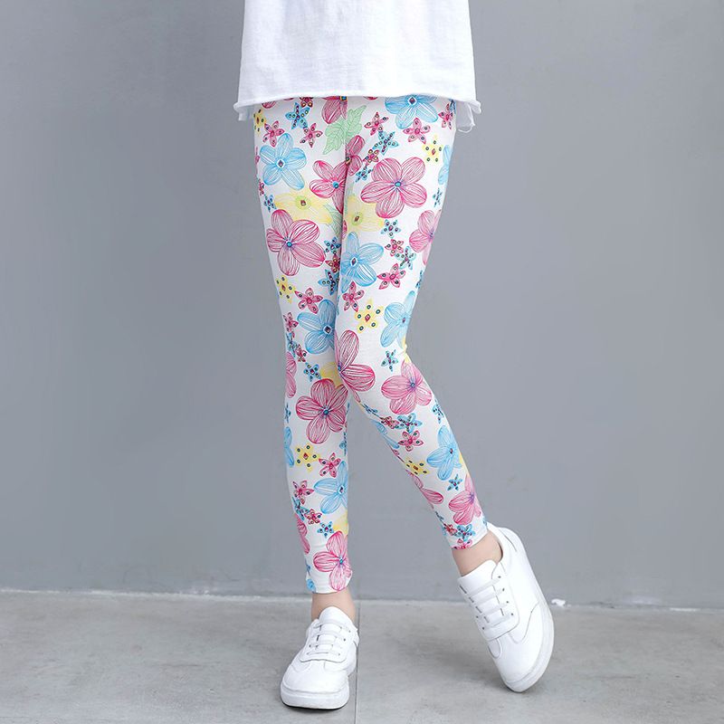 Mother & Kids  spring, summer and autumn girls' leggings Modal full flower girls' nine-point pants_voghion.com