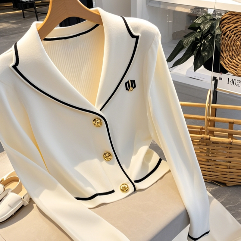 Dametøj hvid strik cardigan til kvinder tidligt efterår i doven stil blød og tynd sweaterjakke_voghion.com