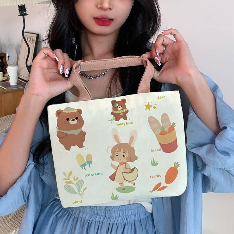 Canvas Bag Female 2025 New Handbag Cloth Bag College Students Work Lunch Box Bag Small Bag Handbag_voghion.com