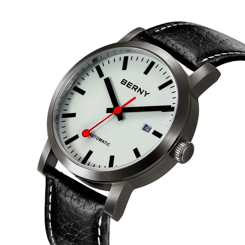 BERNY Automatic Watches For Men Minimalist 5ATM Waterproof Analog Mechanical Leather Watch With Date Luminous Stainless Steel Sapphire Wrist Watch_voghion.com