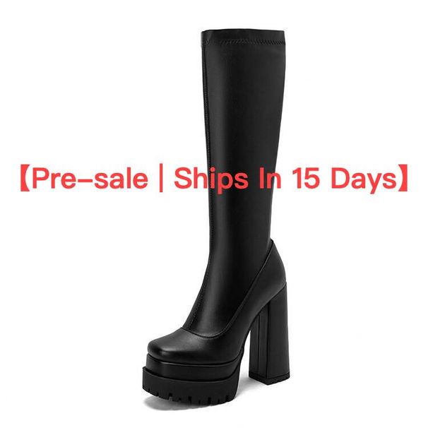 【Pré-venda | Entrega em 15 dias】Botas de salto alto com elástico alto e zíper lateral, plataforma alta, para mulheres, tamanho grande, botas da moda com perna alta_voghion.com
