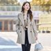 Women's Slim Fit Trench Coat With Belt - Elegant Double-Breasted Polyester Blend Jacket For Petite (Beige, Black, Army Khaki, With Free Scarf)_voghion.com