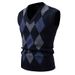 Gilet in maglia Argyle da uomo – Maglione senza maniche slim fit con scollo a V_voghion.com