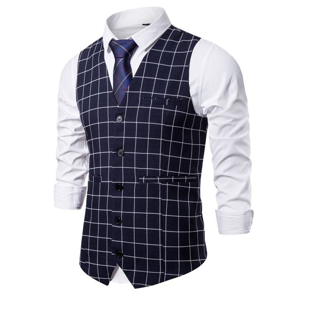 Herren-Business-Casual-Weste mit Karomuster, einreihige Mode-Anzugweste für Herren_voghion.com