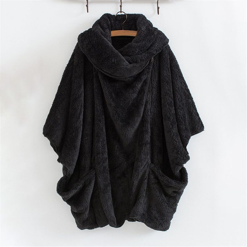 Cappotto da donna in peluche con tasca con risvolto grande e bottone autunno/inverno_voghion.com
