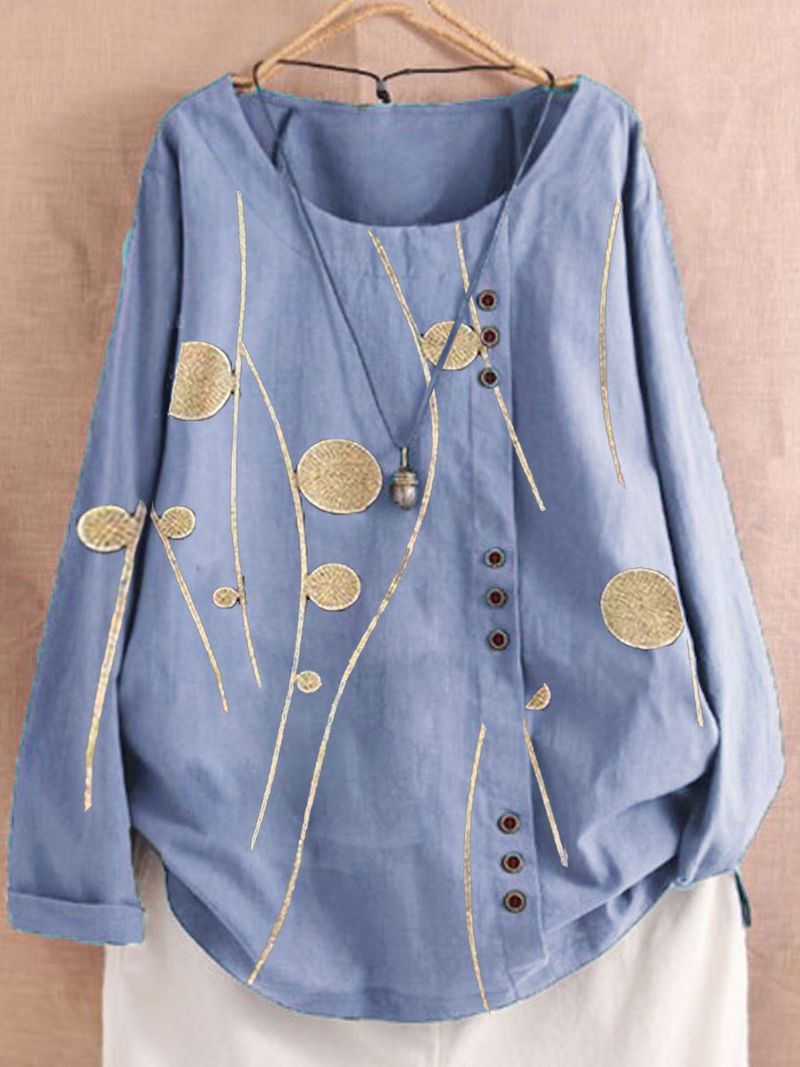Camicia a maniche lunghe casual ampia in cotone e lino autunno 2024 per donna_voghion.com