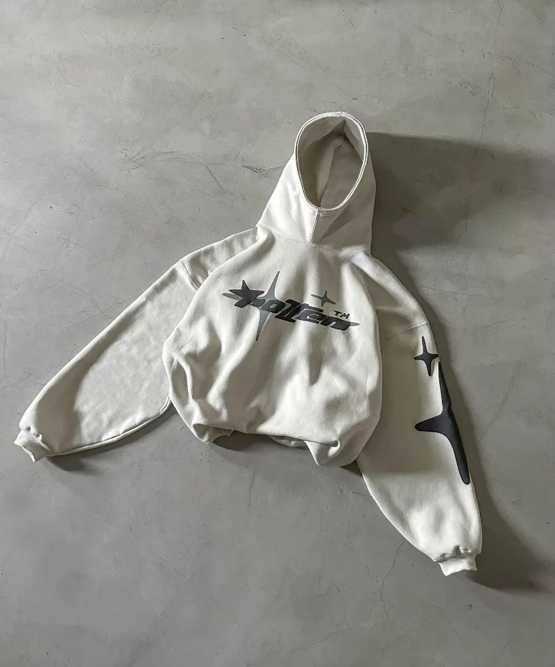 "Unisex Oversized Hoodie With Star Letter Print - Trendy High Collar Streetwear For Men & Women - Comfortable Loose Fit Casual Sweatshirt"_voghion.com