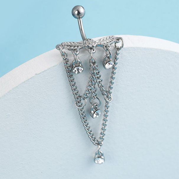 Catena a forma di pipistrello con croce in stile punk transfrontaliero, ciondolo a forma di cuore europeo e americano con zircone per piercing all'ombelico_voghion.com