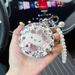 Llavero de cristal con forma de corazón y espejo plegable para maquillaje, con diseño de gato pequeño y diamante, ideal para bolso._voghion.com