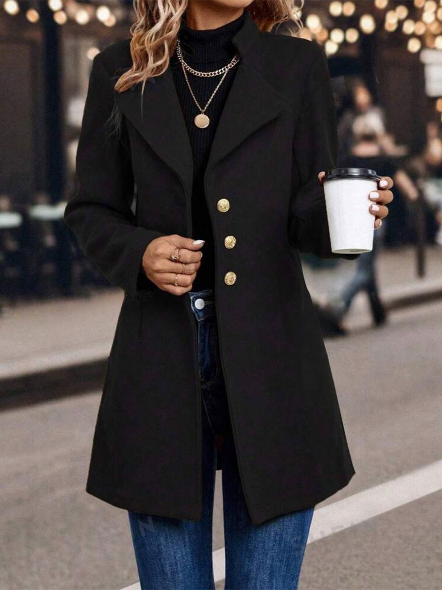 Elegante trench da donna in misto lana - Cappotto lungo slim fit con revers a lancia, tinta unita, disponibile in taglie comode_voghion.com