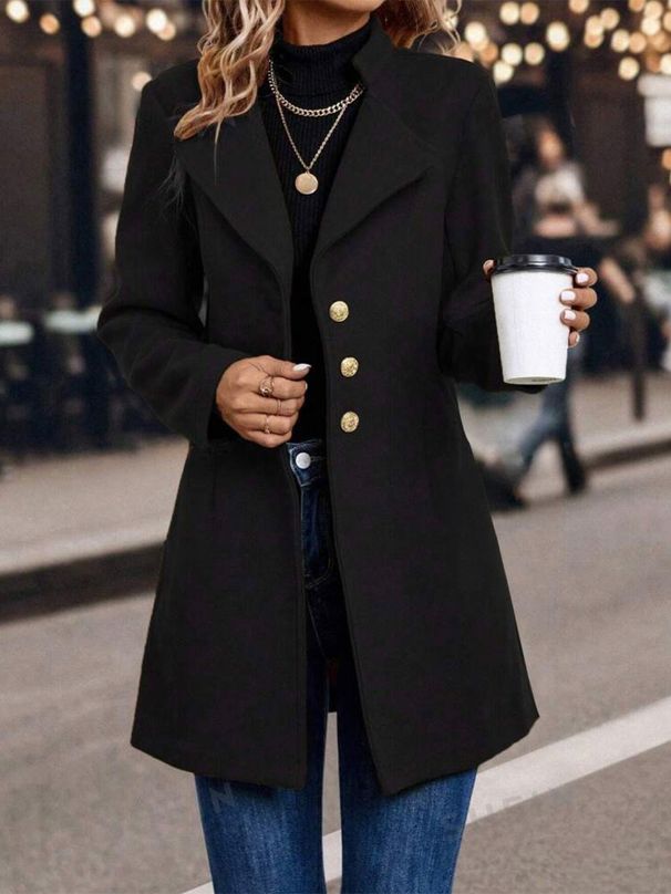 Elegante trench da donna in misto lana - Cappotto lungo slim fit con revers a lancia, tinta unita, disponibile in taglie comode_voghion.com