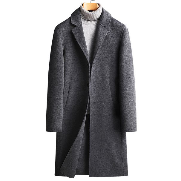 Płaszcz męski ze 100% wełny – jednorzędowy, długi płaszcz z metalowymi akcentami (czarno-szary, rozmiary M-3XL)_voghion.com