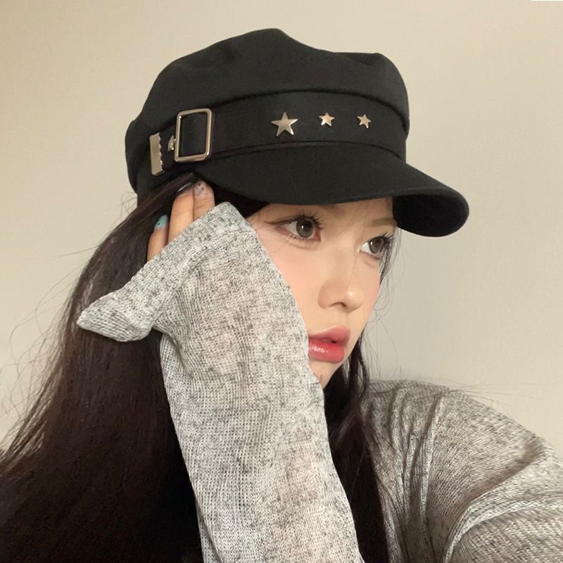 New beret star navy hat Japanese y2k hottie face small star anise painter hat_voghion.com