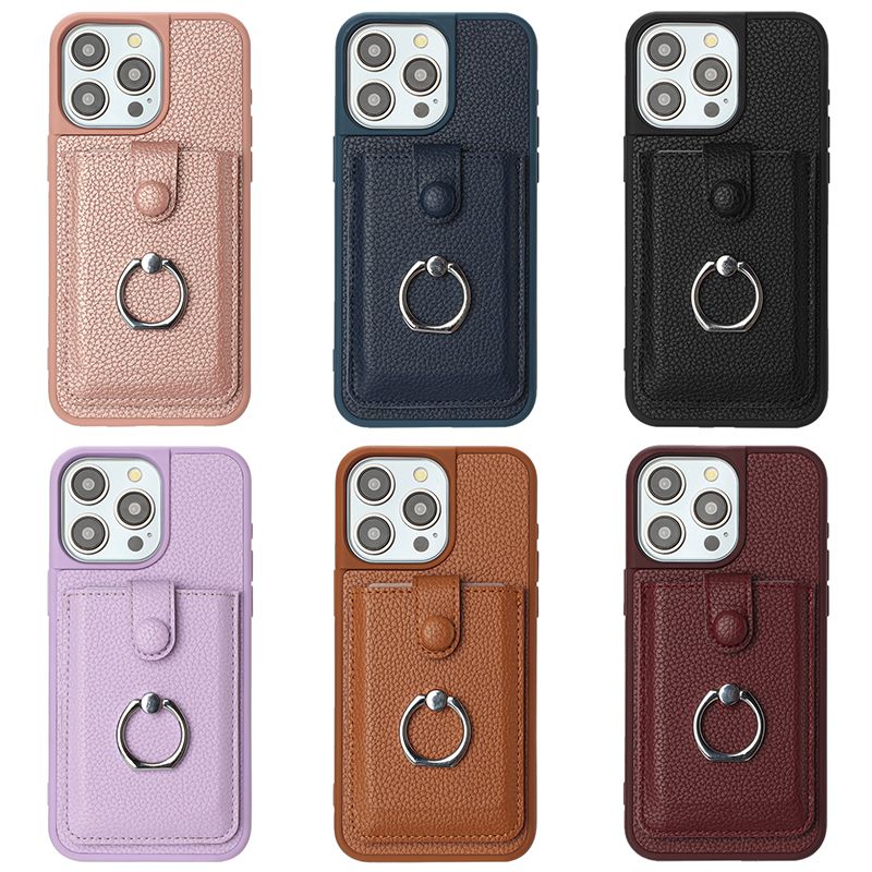 Wallet With Ring Leather Case For IPhone 16 ProMax 15 Plus 14 Pro 13 12 Pro Max Quakeproof Half Wrapped Case Cover_voghion.com